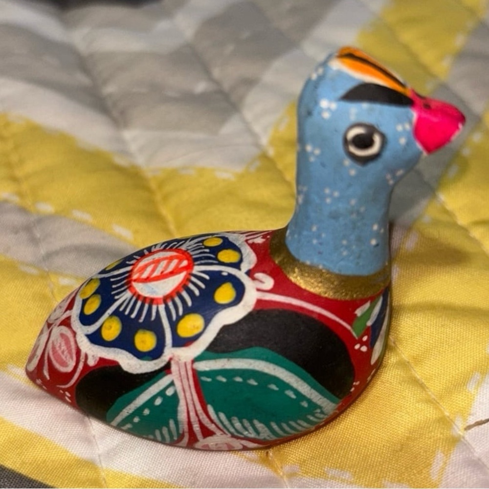 vintage, hand-painted Mexican Tonala pottery bird figurine